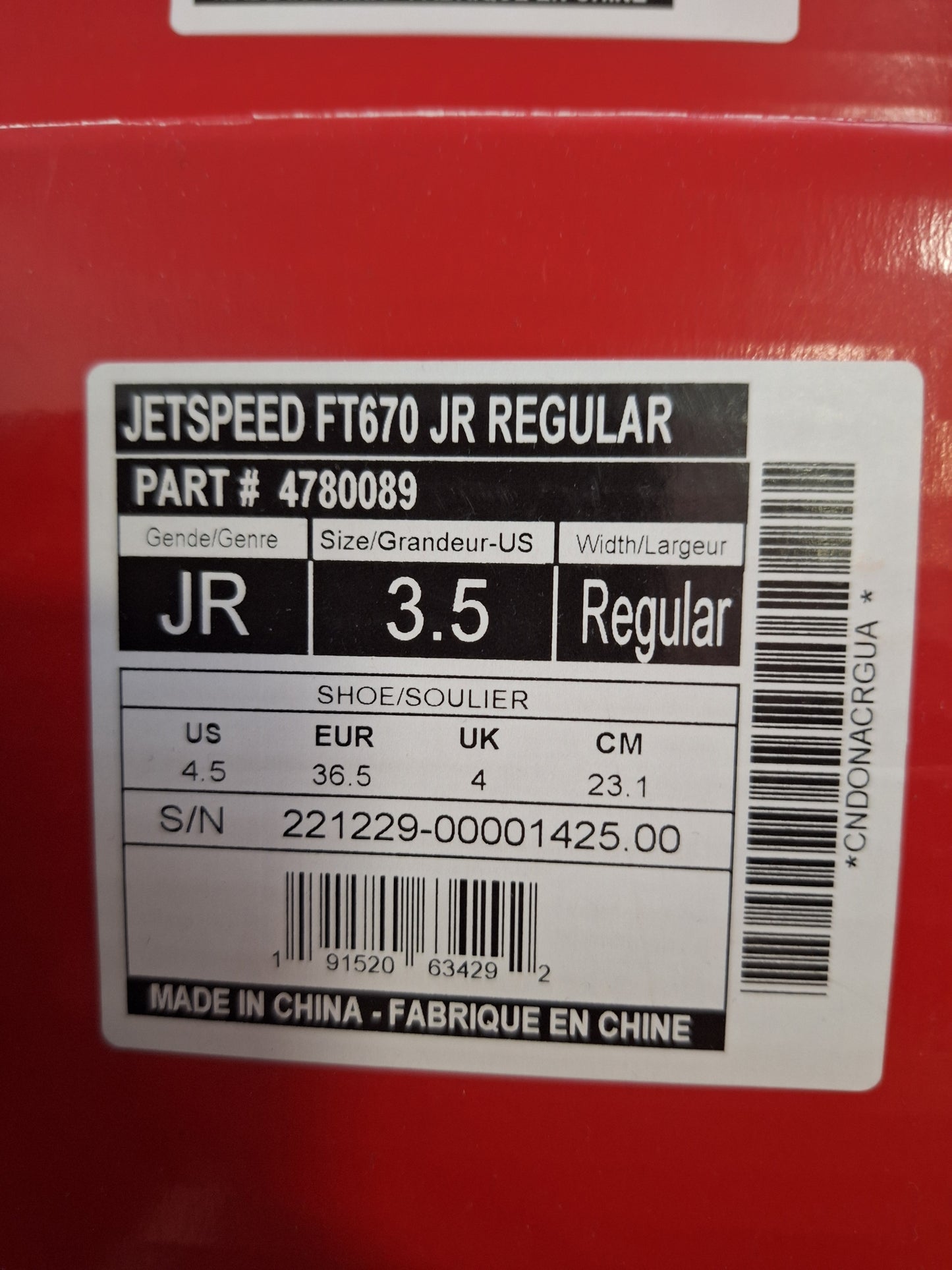 CCM FT670 JR koko 3.5 = 36.5 Regular