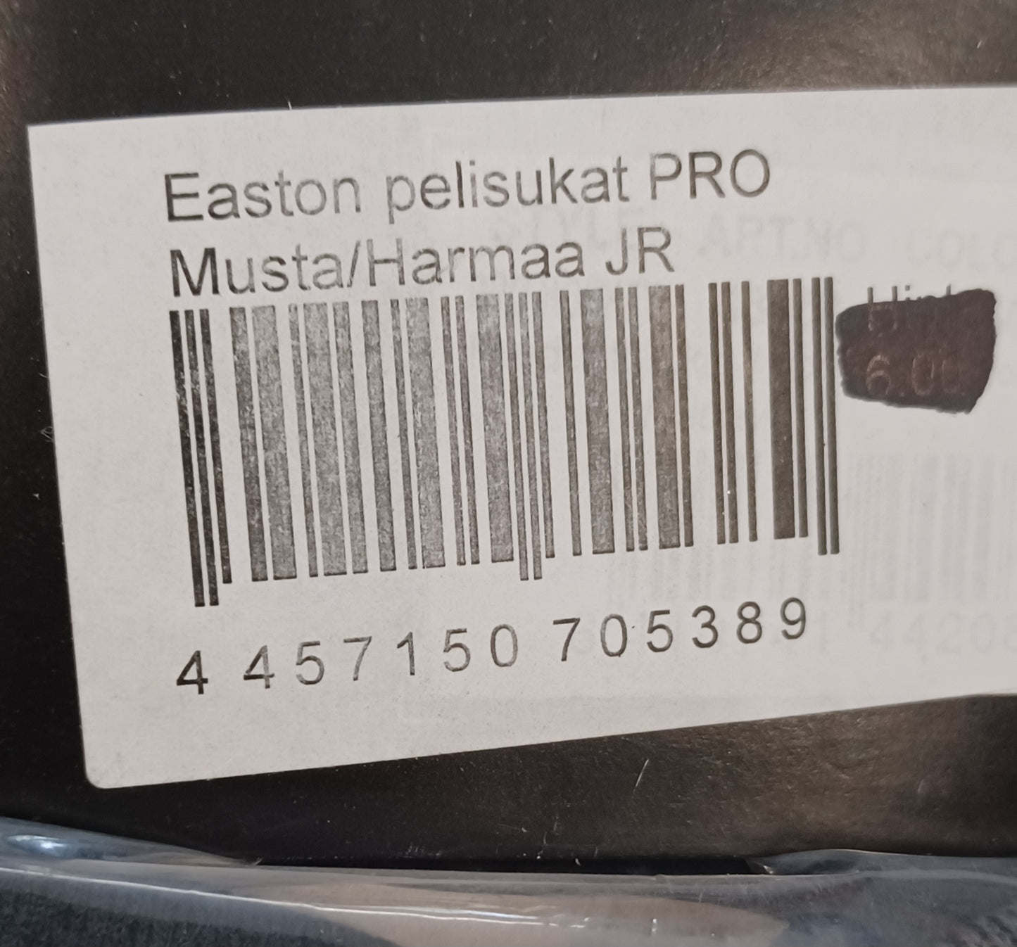 Easton mustaharmaa pelisukka Jr koko