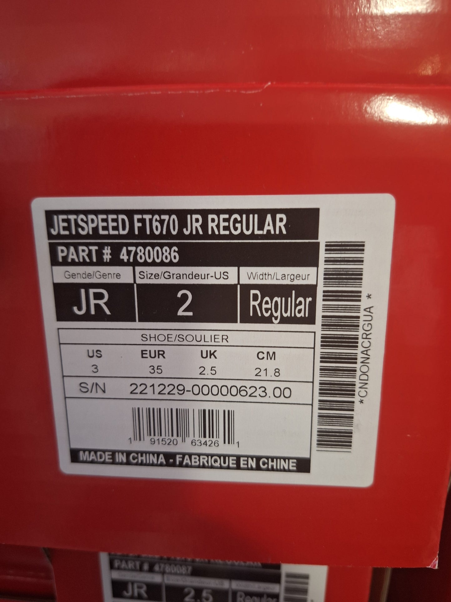 CCM FT670 Jr koko 2 = 35 lesti Regular